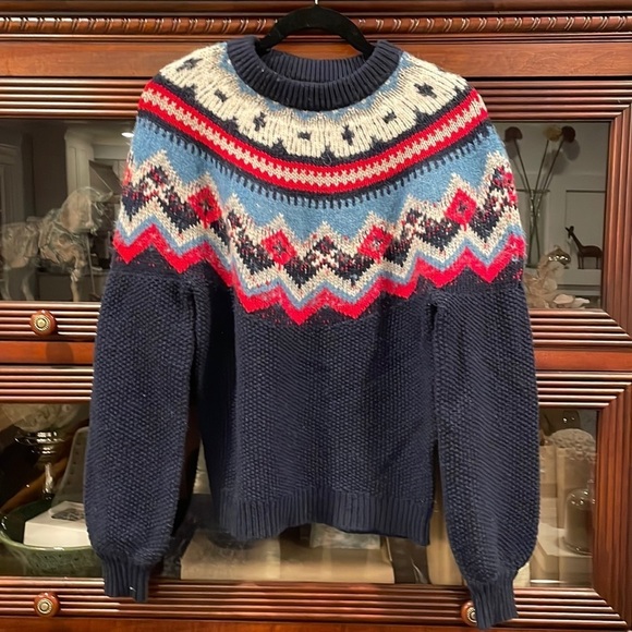J. Crew Fair Isle Alpaca Sweater Navy Blue Small - Picture 5 of 8